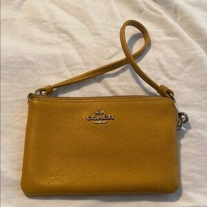 Coach Yellow Pebbled Leather Wristlet
